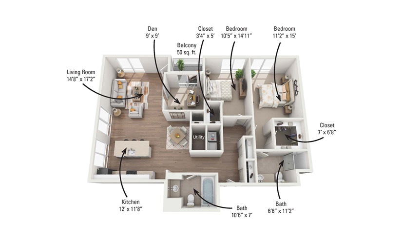 3A 3 Bedroom 2 Bath Floorplan